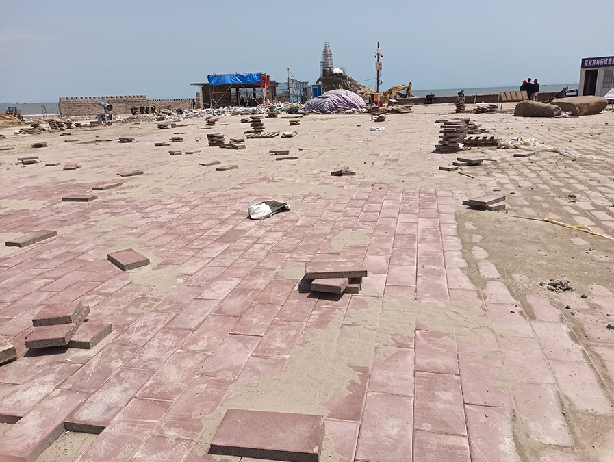 長樂下沙濱海旅游區透水磚施工現場