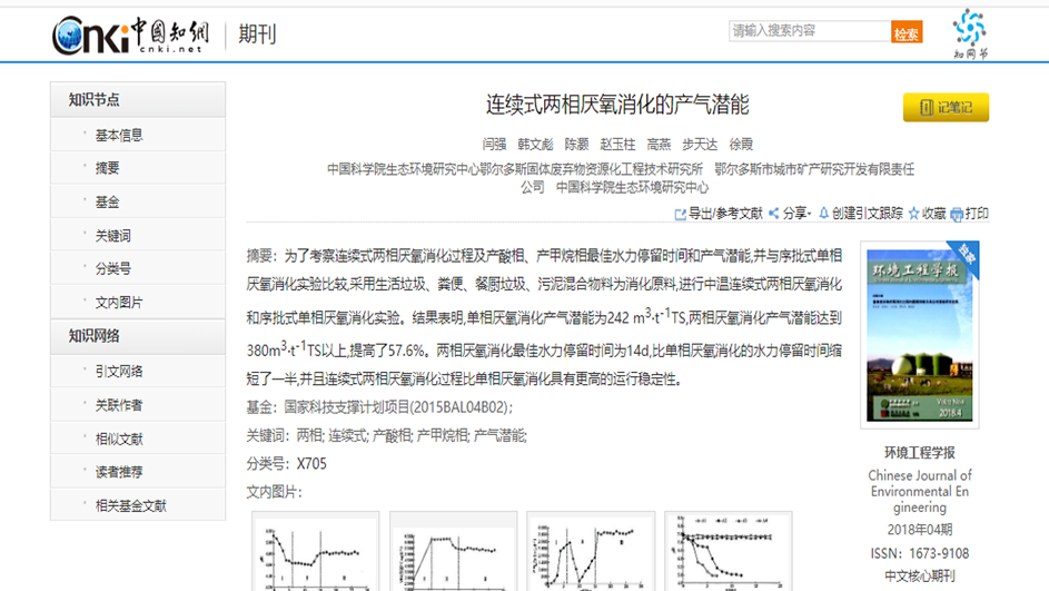 连续式两相厌氧消化的产气潜能