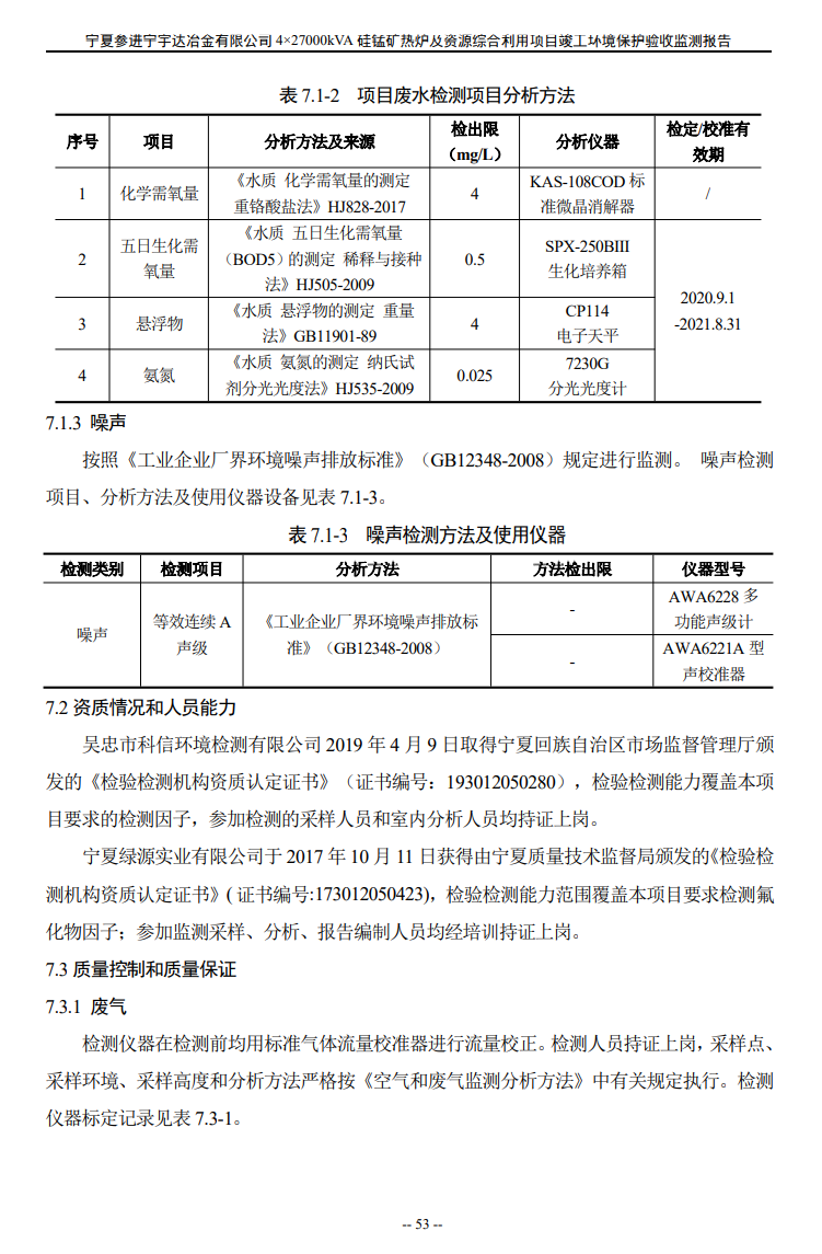 太阳成集团tyc234cc  4×27000kVA硅锰矿热炉及资源综合利用项目竣工环境保护验收检测报告