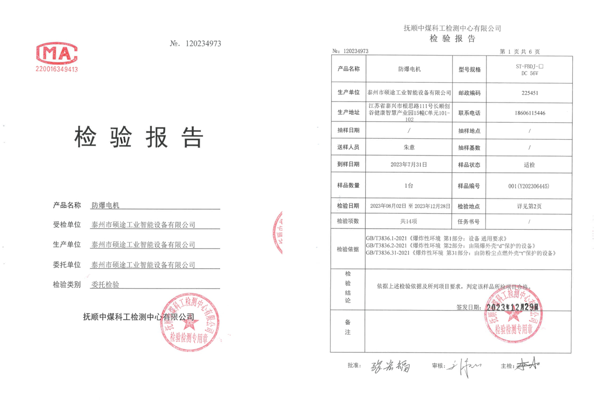 检验报告（防爆电机）