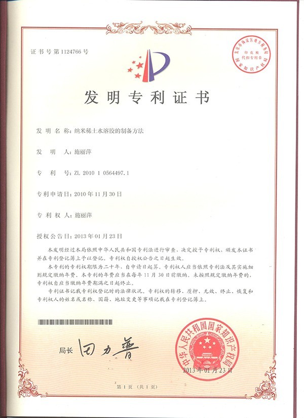 Invention patent certificate