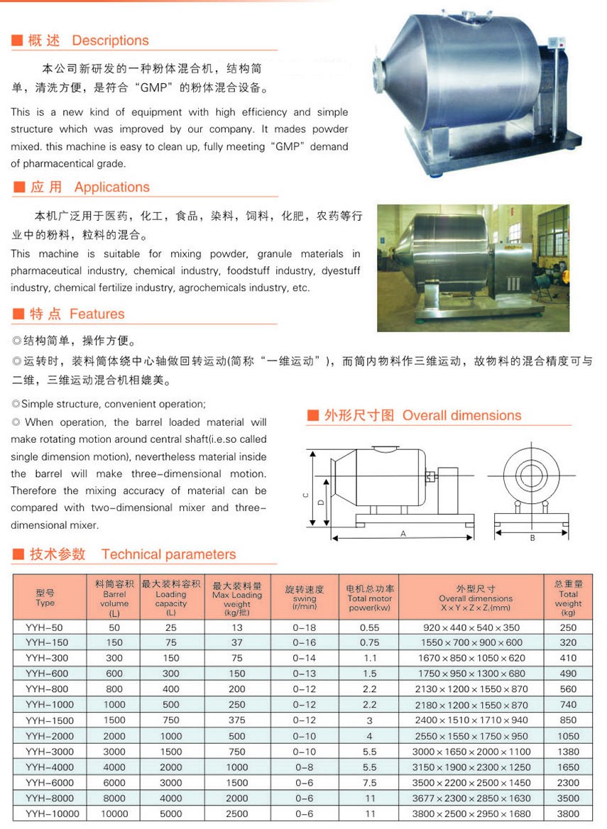 YYH系列翻滚运动（一维）混合机