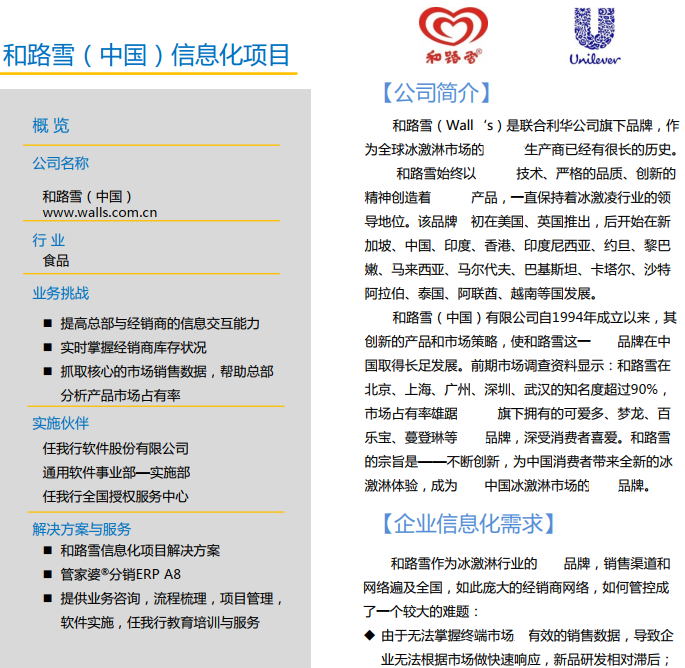 通用事业部成功客户案例（食品）——和路雪