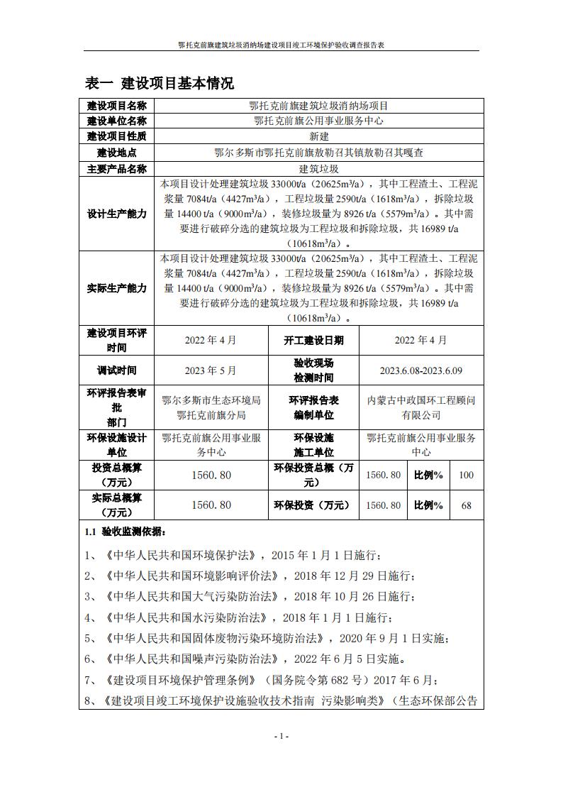 鄂托克前旗建筑垃圾消納場(chǎng)建設(shè)項(xiàng)目竣工 環(huán)境保護(hù)驗(yàn)收調(diào)查報(bào)告表