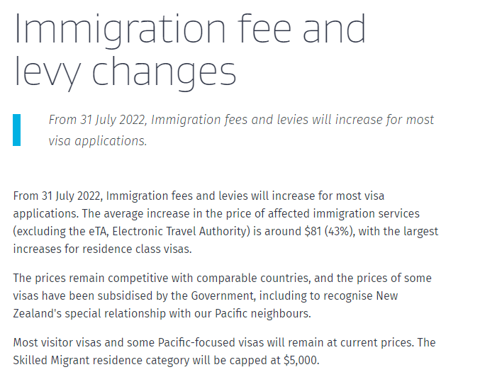 新西兰签证费用将整体调高