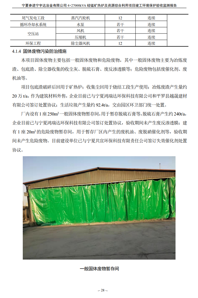 寧夏參進(jìn)寧宇達(dá)冶金有限公司  4×27000kVA硅錳礦熱爐及資源綜合利用項(xiàng)目竣工環(huán)境保護(hù)驗(yàn)收檢測(cè)報(bào)告