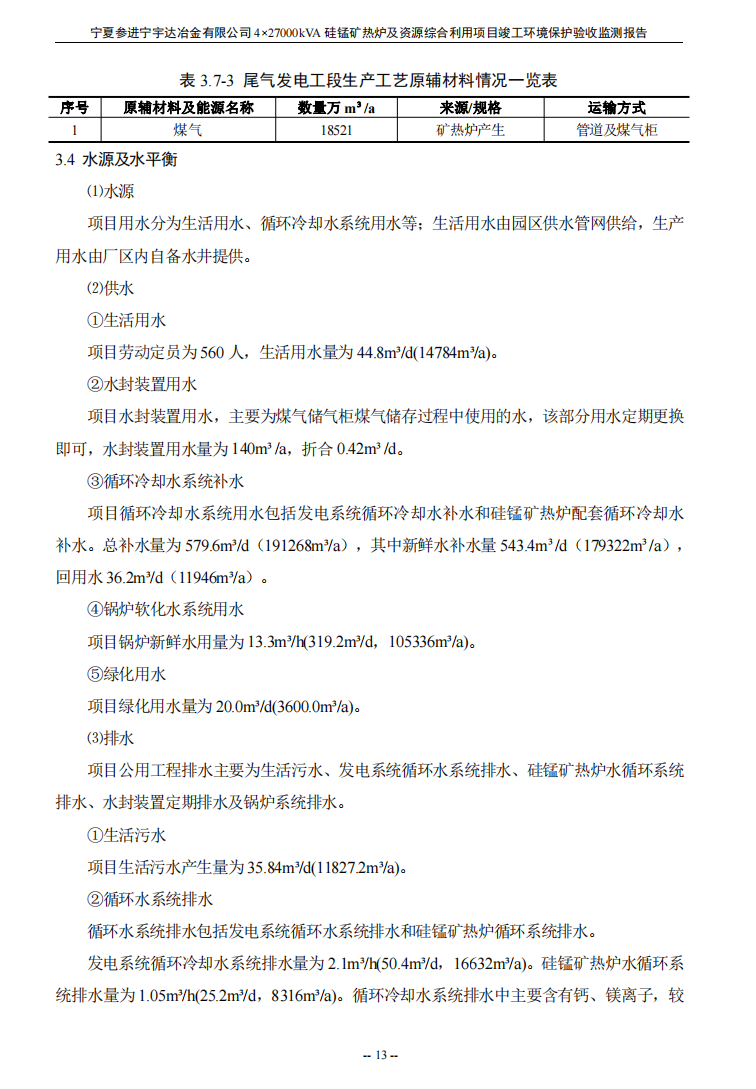 寧夏參進(jìn)寧宇達(dá)冶金有限公司  4×27000kVA硅錳礦熱爐及資源綜合利用項(xiàng)目竣工環(huán)境保護(hù)驗(yàn)收檢測(cè)報(bào)告