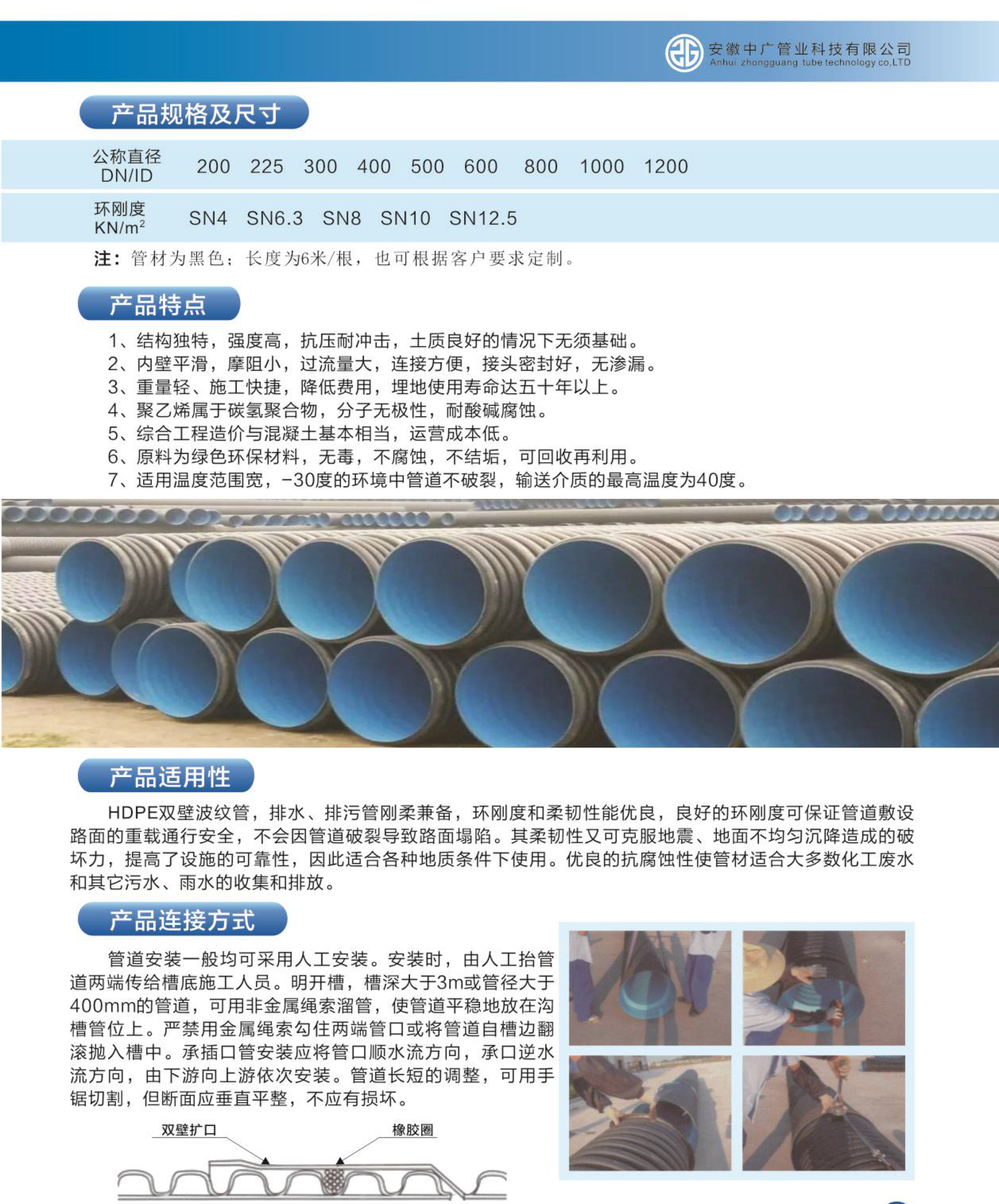 深圳高密度聚乙烯(HDPE )双壁波纹管