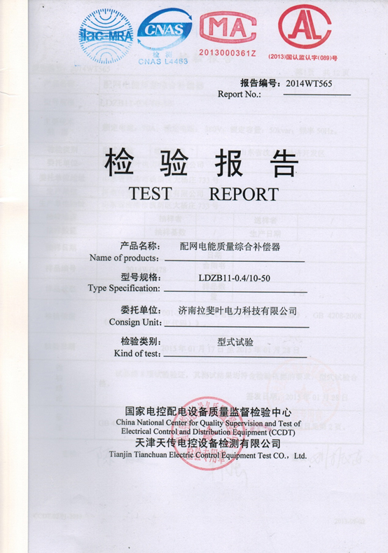 检验报告-配电网电能质量综合补偿器