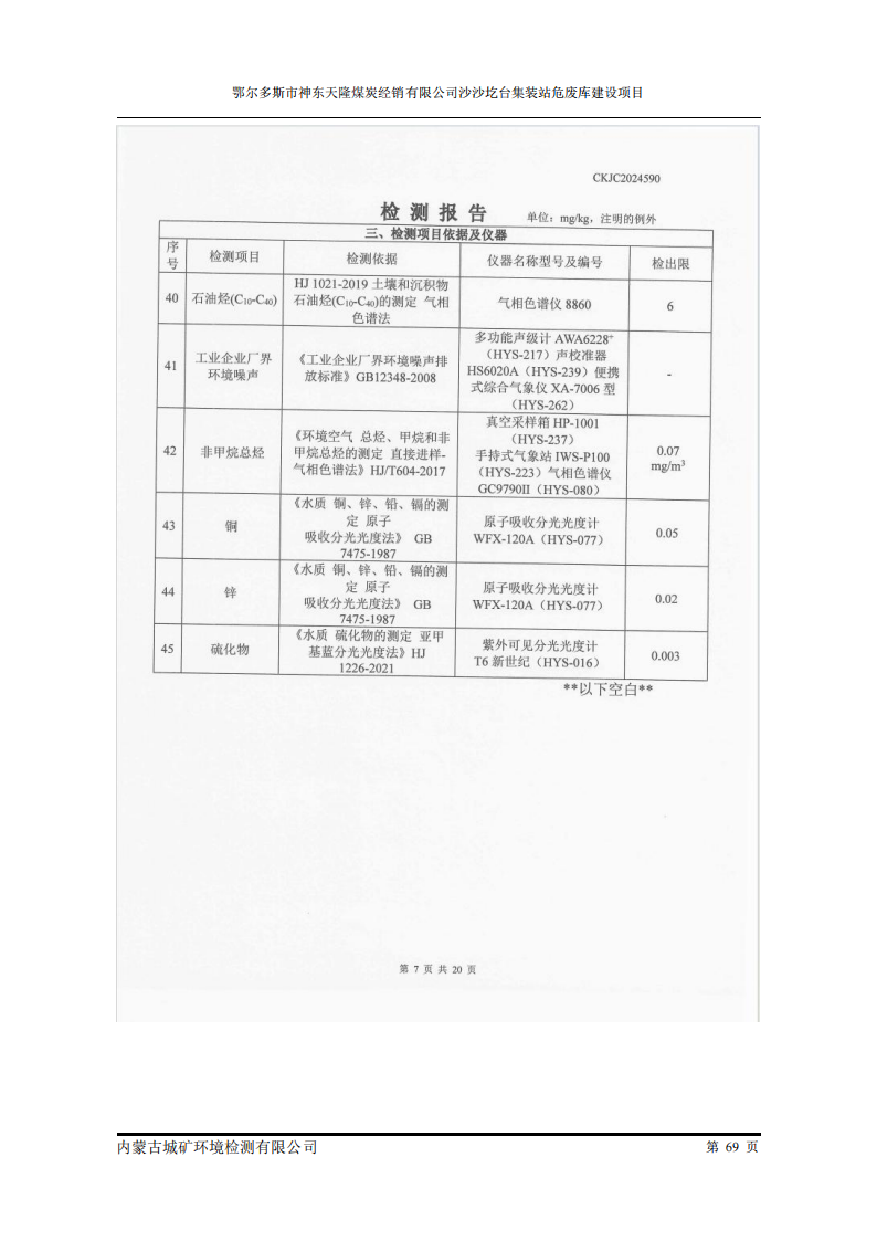 鄂爾多斯市神東天隆煤炭經(jīng)銷有限公司沙沙圪臺集裝站危廢庫建設(shè)項(xiàng)目竣工環(huán)境保護(hù)自主驗(yàn)收檢測報(bào)告表