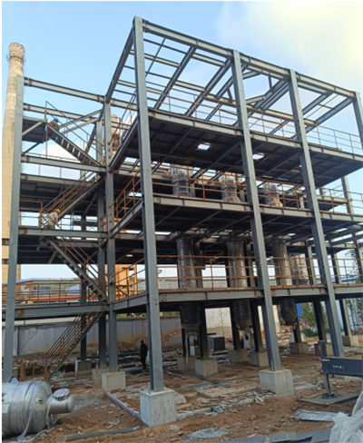 陕西某焦化浓盐水提盐项目蒸发器框架安装现场