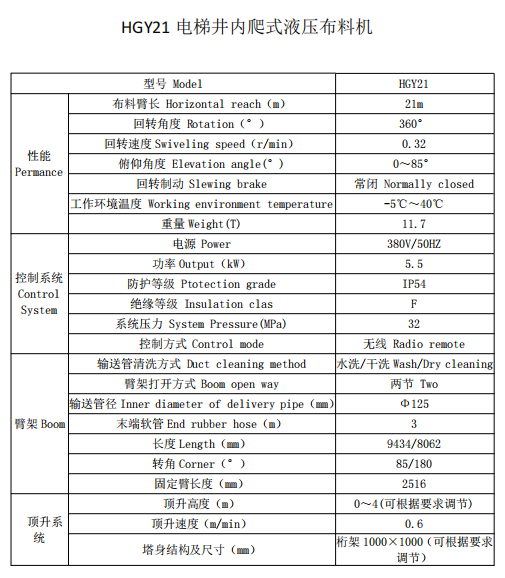 HGY21 電梯井內(nèi)爬式液壓布料機(jī)