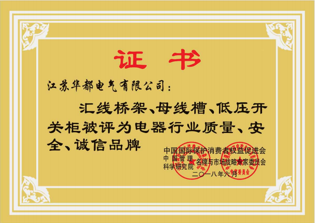 安全誠信品牌證書