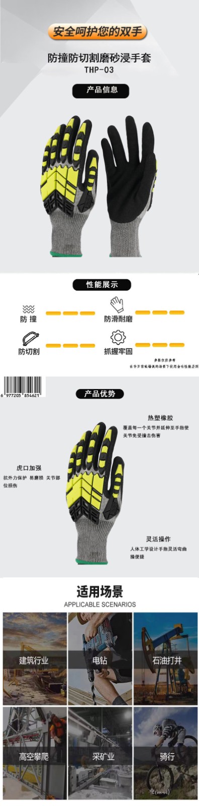 防撞防切割磨砂浸手套 THP-03
