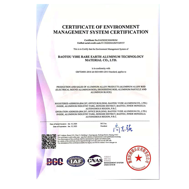 Certificate of Environment management system certification