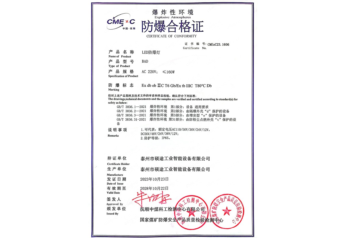 LED防爆燈合格證