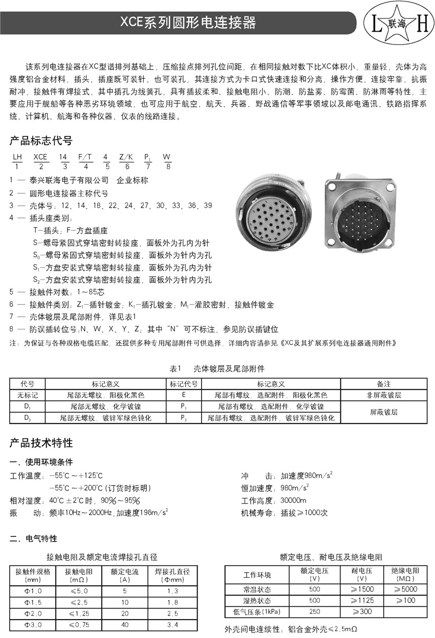 联海电连接器XCE33F55K1D1 XCE系列方盘插座