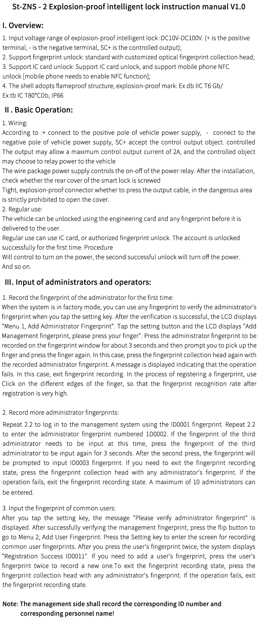 OPERATING INSTRUCTION