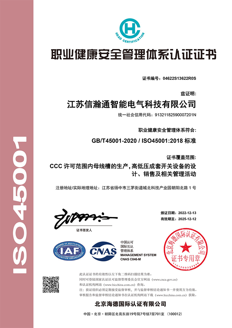 職業(yè)健康安全管理體系認(rèn)證證書(shū)