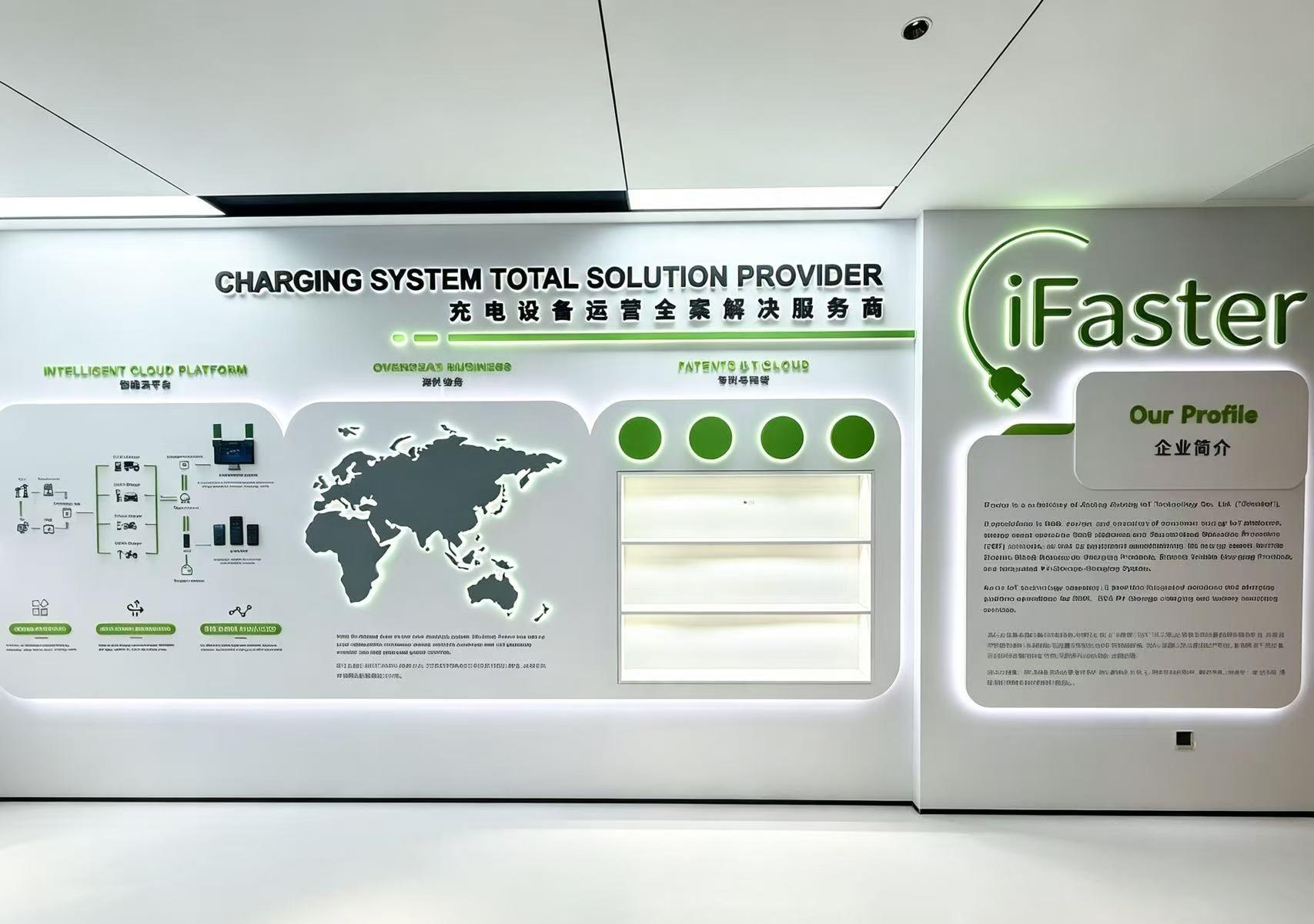 深圳iFaster能源科技展厅｜绿色主题磁吸发光文化展墙落地