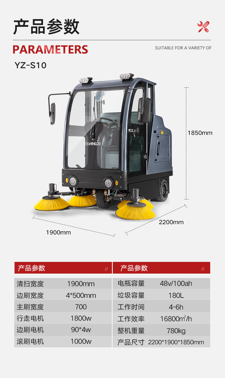 揚(yáng)子YZ-S10自動(dòng)掃地機(jī)物業(yè)道路環(huán)衛(wèi)清掃車