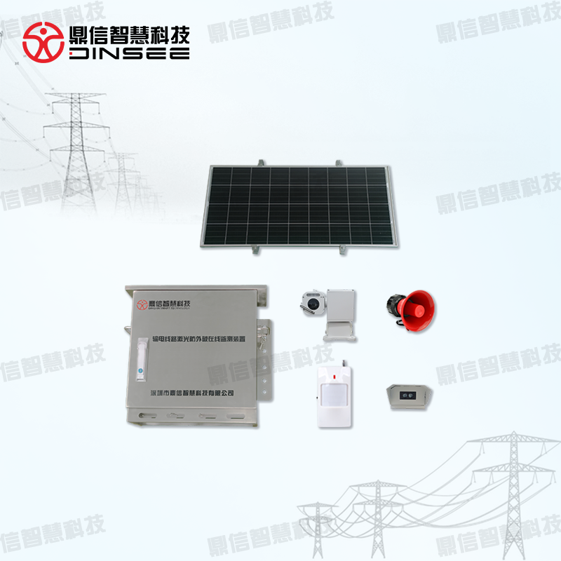 On line monitoring device for laser protection against external damage of transmission lines