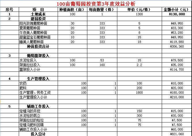 100亩优质葡萄园投资效益分析