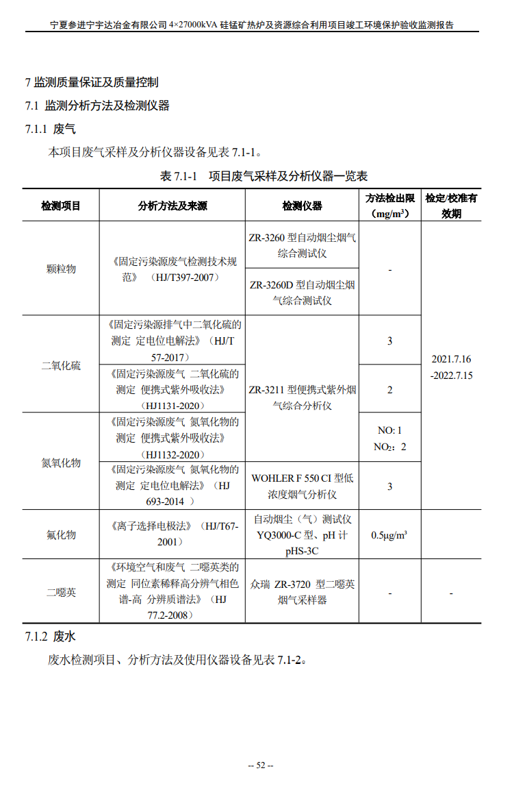 寧夏參進(jìn)寧宇達(dá)冶金有限公司  4×27000kVA硅錳礦熱爐及資源綜合利用項(xiàng)目竣工環(huán)境保護(hù)驗(yàn)收檢測(cè)報(bào)告