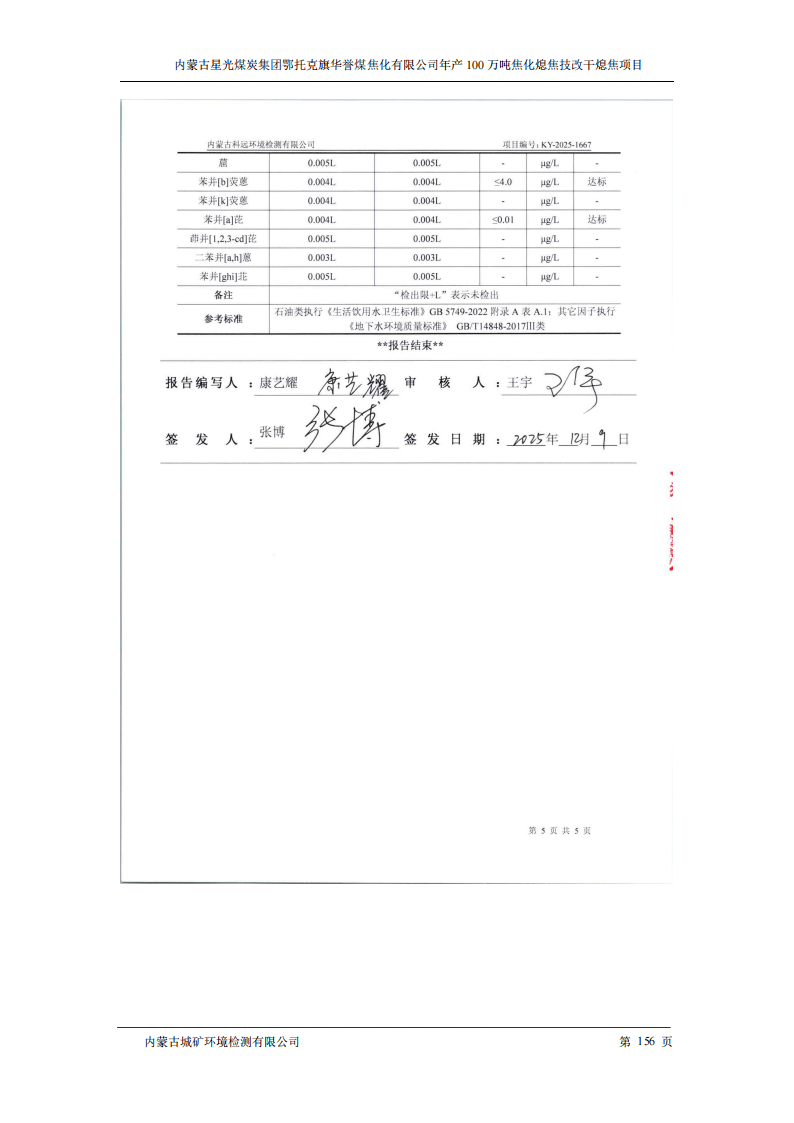 内蒙古星光煤炭集团鄂托克旗 华誉煤焦化有限公司年产100万吨焦化熄焦技改干熄焦项目竣工环境保护验收监测报告