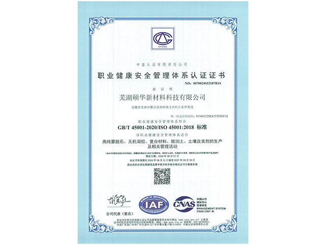 職業(yè)健康安全管理體系認證證書