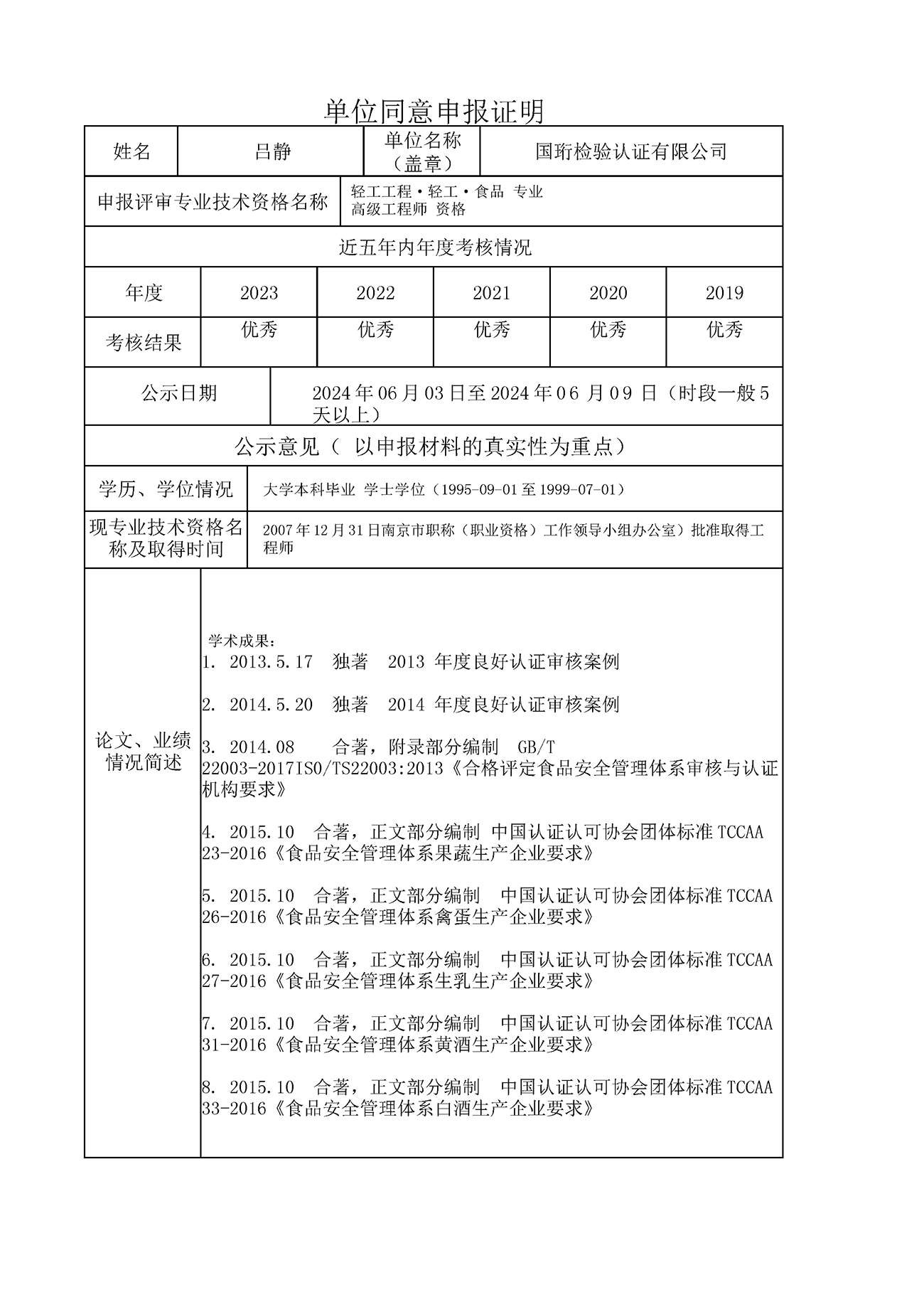 呂靜-單位同意申請職稱申報證明2024