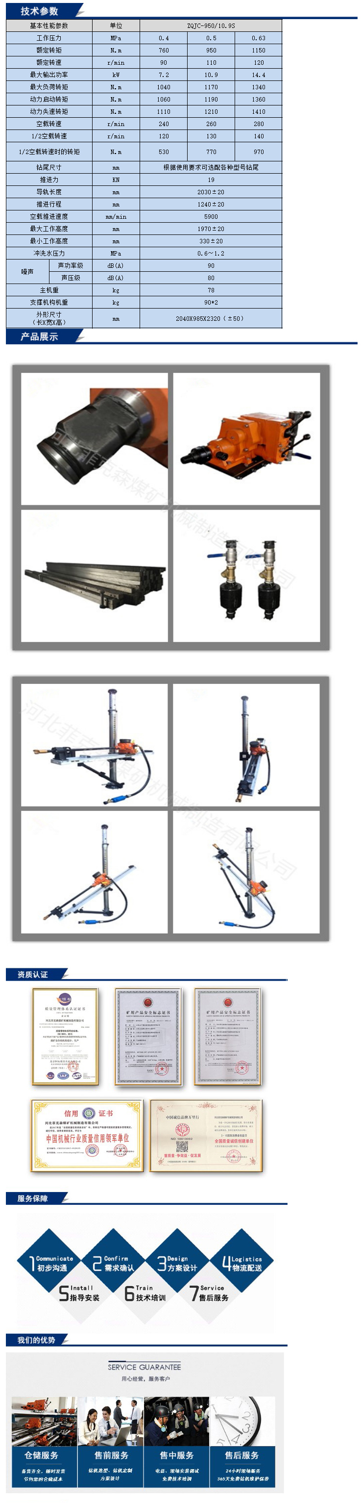 氣動架柱式鉆機(jī)ZQJC-950/10.9S