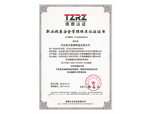 職業(yè)健康安全管理體系認證證書
