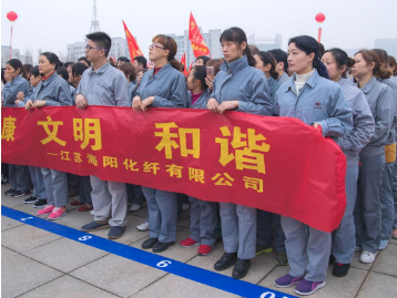 江苏海阳化纤百名员工方阵泰州万人长跑展形象