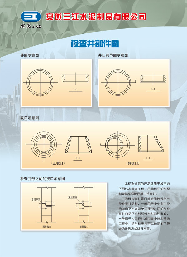 苏州企口管接口-承插管接口示意图-水泥管检查井部件图-安徽三江水泥